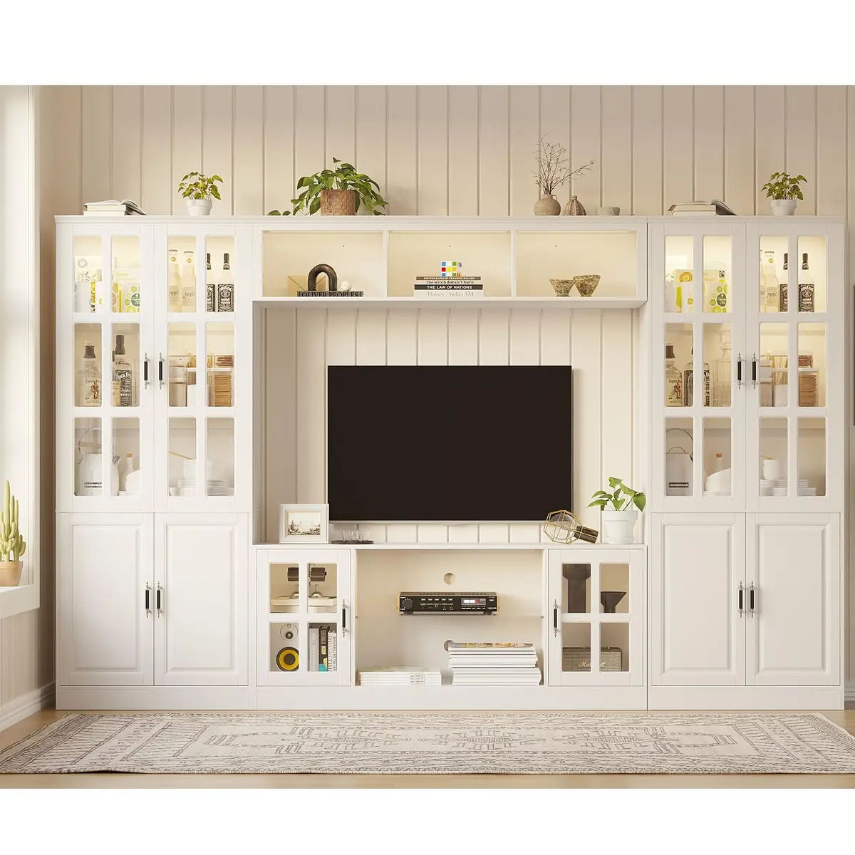 MEISSALIVVE 4-Piece Wall Unit TV Stand with Storage & LED Lights for TVs up to 75" | Modern Entertainment Center with Bookshelves & 4-Door Pantry Cabinet - view 2