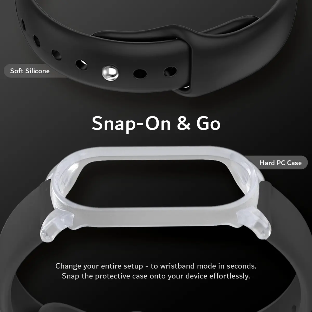 TUDIA Black Silicone Wristband with PC Case for PLAUD NotePin AI Voice Recorder | Fits 5.6"–8.5" Wrists - view 4