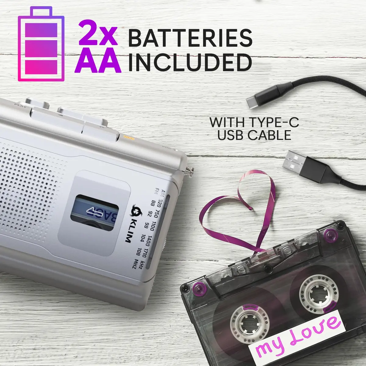 KLIM K8 Cassette Player, Portable Recorder with AM FM Radio & Built-in Speaker | Nostalgic Analog Audio - view 5