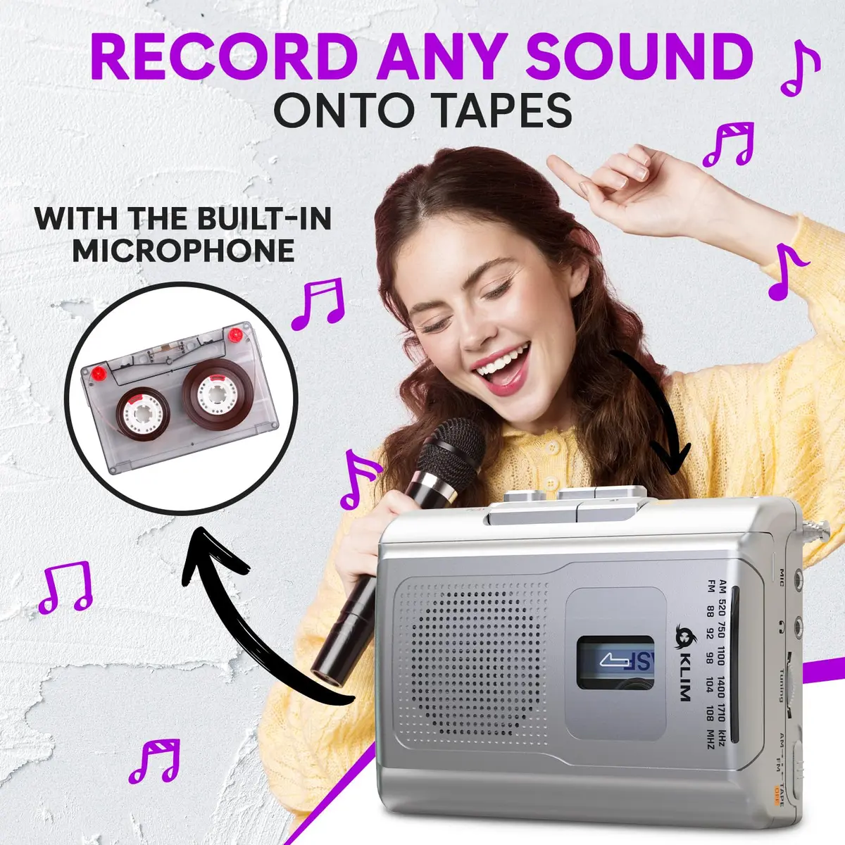 KLIM K8 Cassette Player, Portable Recorder with AM FM Radio & Built-in Speaker | Nostalgic Analog Audio - view 4