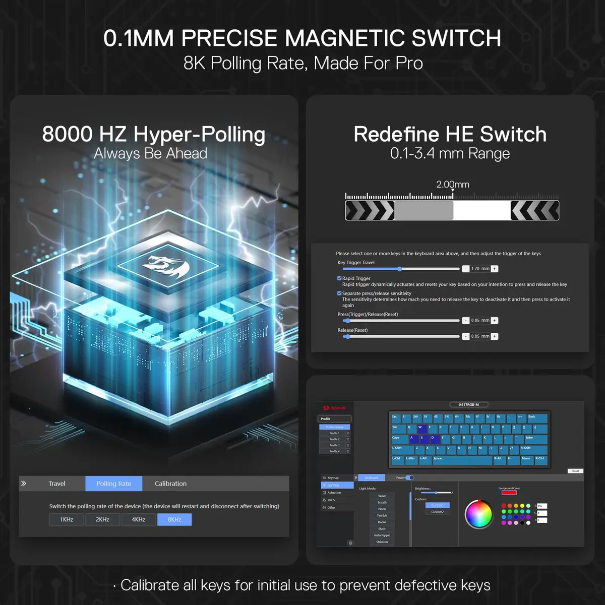 Redragon K617 HE Wired Hall-Effect Gaming Keyboard | Rapid Trigger, 60% Compact, RGB Lighting - view 4
