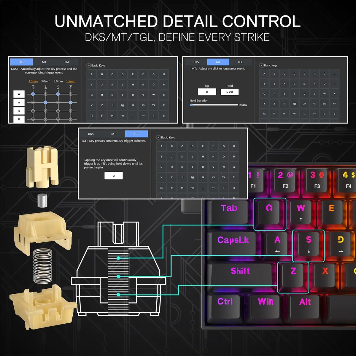 Redragon K617 HE Wired Hall-Effect Gaming Keyboard | Rapid Trigger, 60% Compact, RGB Lighting - view 6