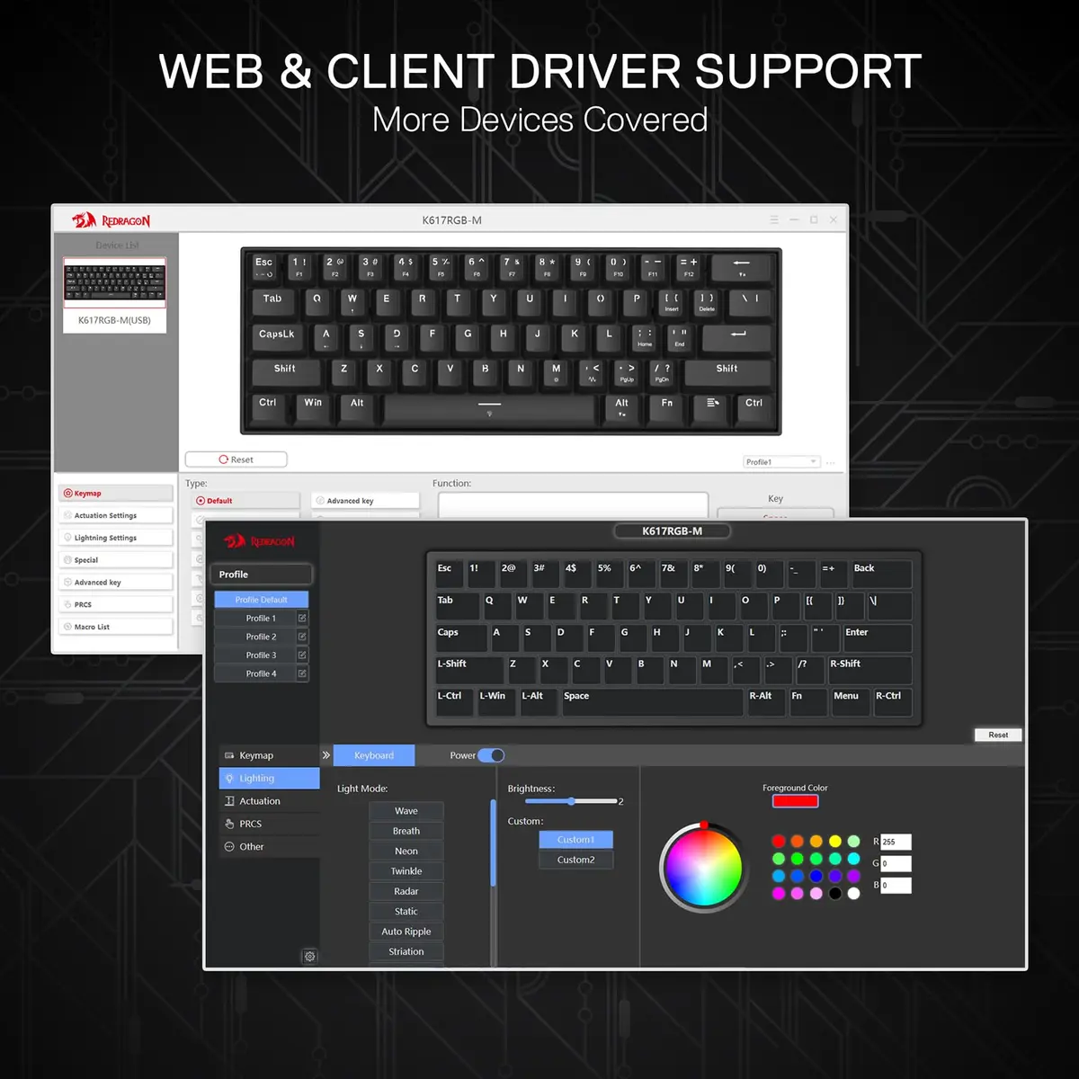 Redragon K617 HE Wired Hall-Effect Gaming Keyboard | Rapid Trigger, 60% Compact, RGB Lighting - view 7
