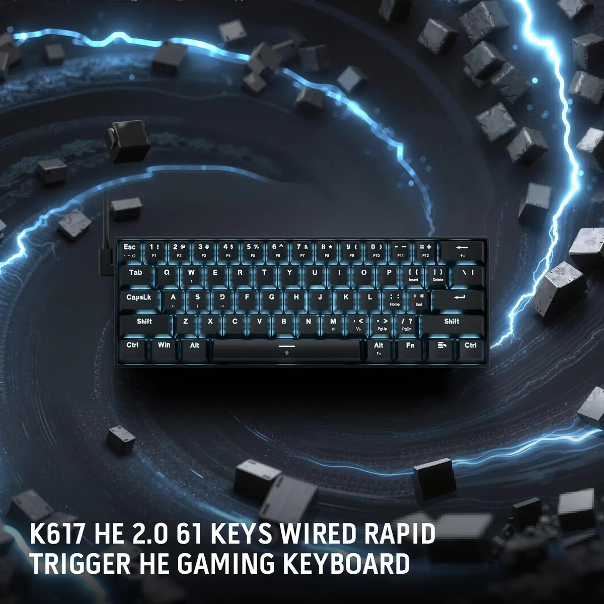 Redragon K617 HE Wired Hall-Effect Gaming Keyboard | Rapid Trigger, 60% Compact, RGB Lighting - view 9