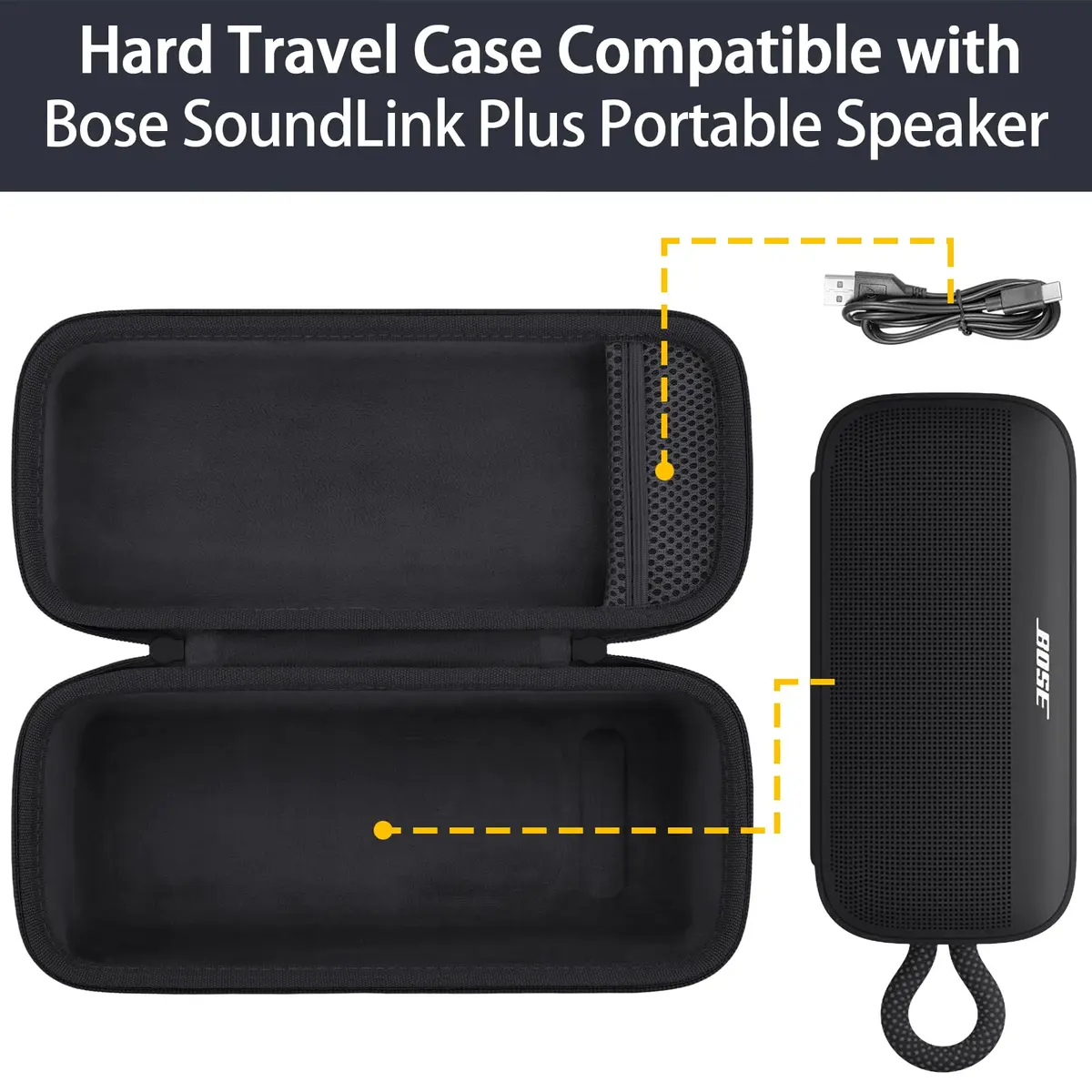 khanka Travel Case for Bose SoundLink Plus Portable Bluetooth Speaker, Black | Custom Fit, Waterproof, Shockproof - view 4