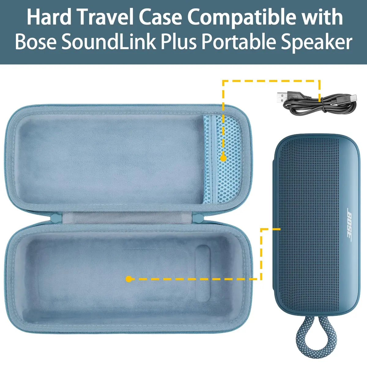 khanka Hard Case for Bose SoundLink Plus Portable Bluetooth Speaker, Blue | Protects Against Water, Shock, and Dust - view 4