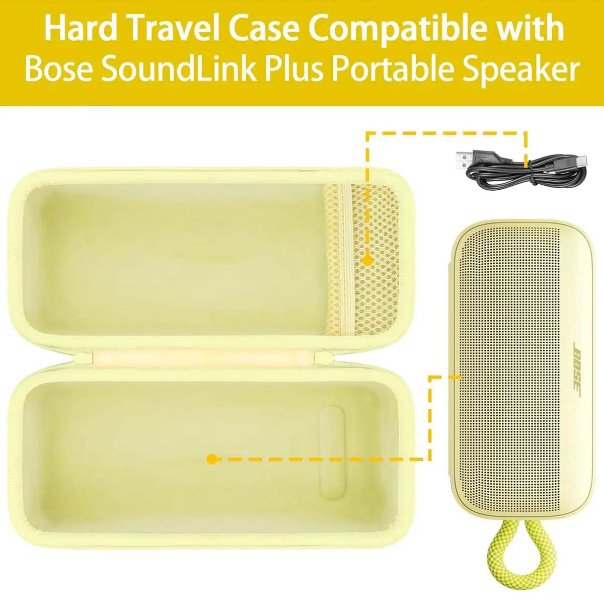 khanka Hard Case for Bose SoundLink Plus Bluetooth Speaker, Citrus Yellow | Protects Speaker & Accessories - view 4