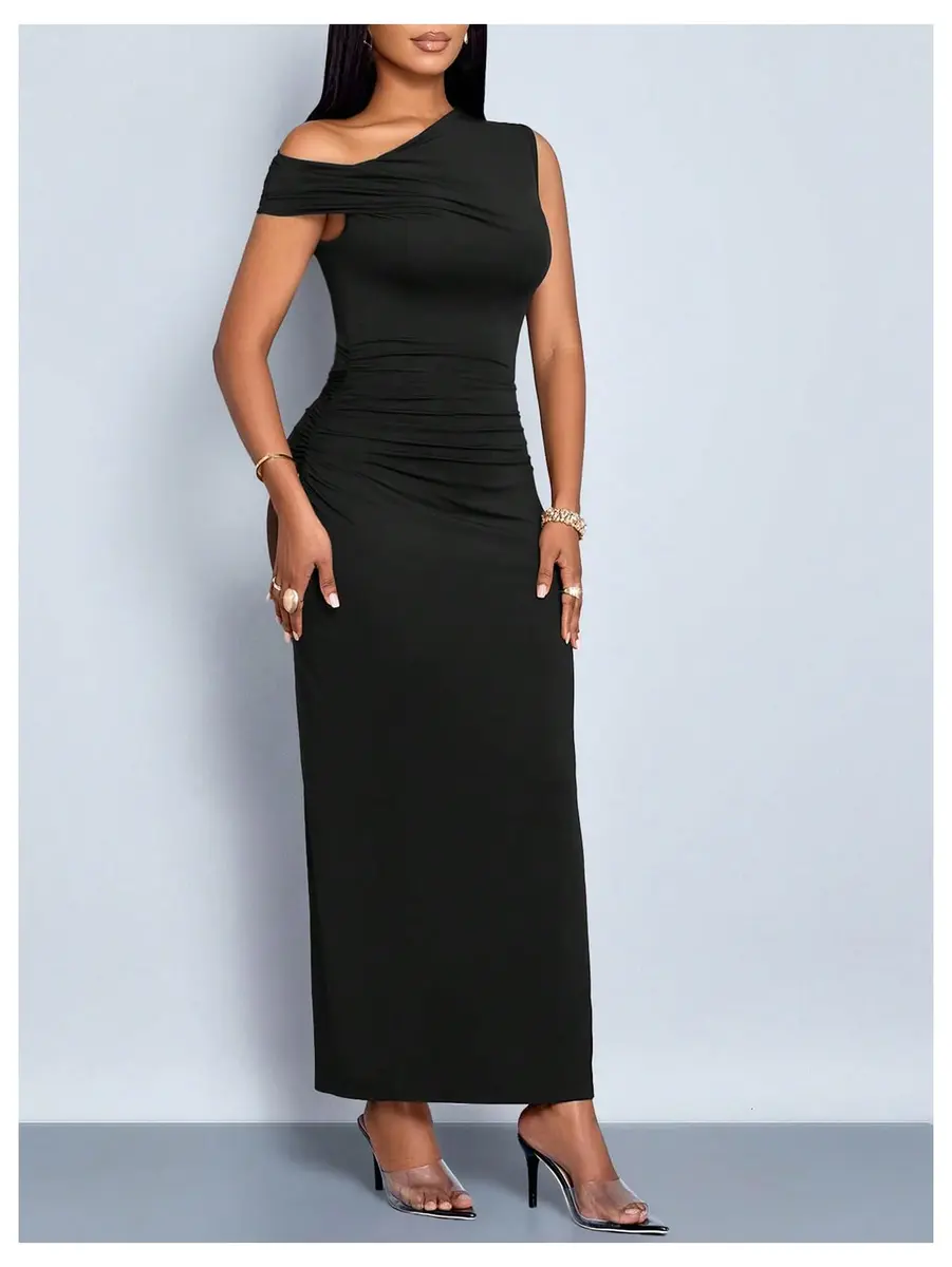 Floerns Off The Shoulder Ruched Maxi Dress Black Medium | Bodycon Formal Party Cocktail Dress - view 5