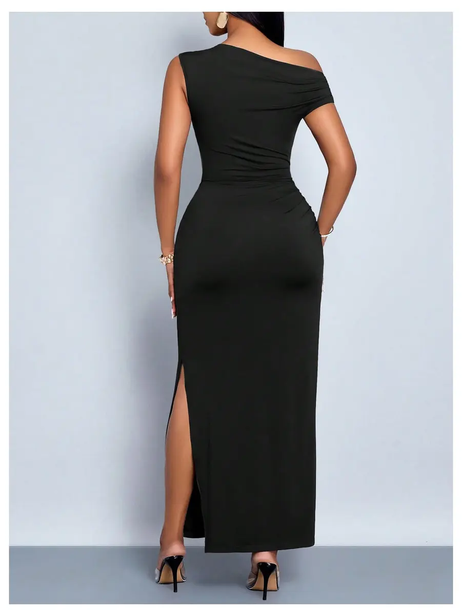 Floerns Off The Shoulder Ruched Maxi Dress Black Medium | Bodycon Formal Party Cocktail Dress - view 2