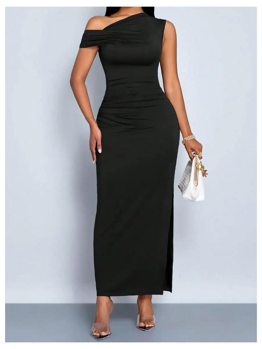 Floerns Off The Shoulder Ruched Maxi Dress Black Medium | Bodycon Formal Party Cocktail Dress - view 4