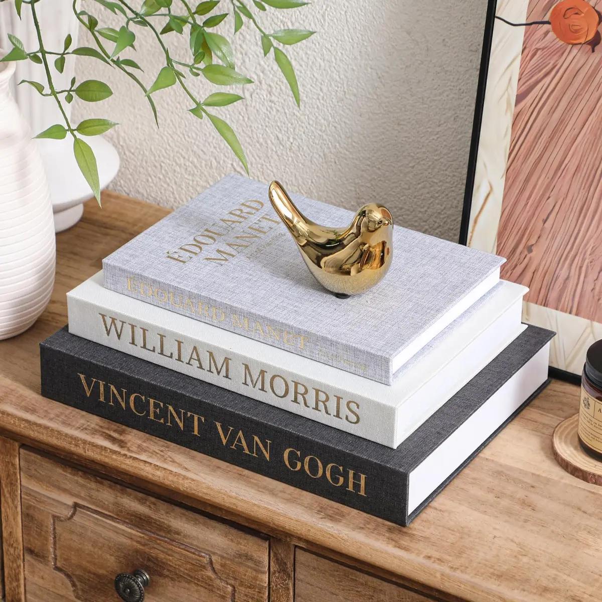 VAGLOTE Decorative Books for Home Decor Set of 3 Aesthetic Faux Book Linen Fake Books for Coffee Table Decor, Entryway and Bookshelf Decor, Hidden Storage with Magnetic Closure (3 Count, Gray-Beige-Black) - main product image