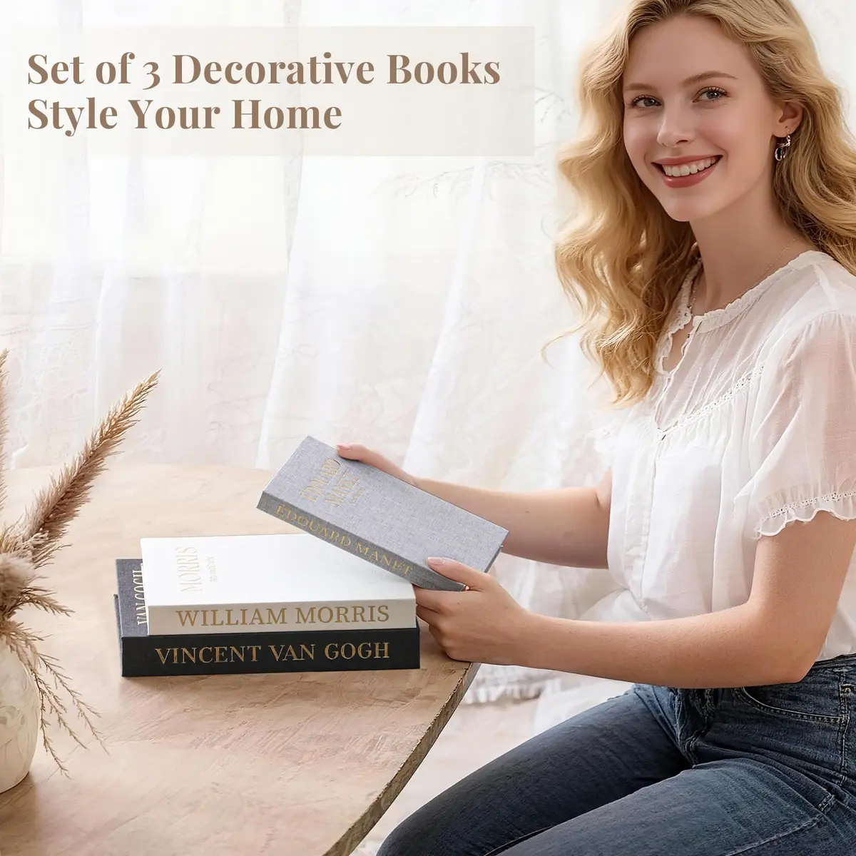 VAGLOTE Decorative Books for Home Decor Set of 3 Aesthetic Faux Book Linen Fake Books for Coffee Table Decor, Entryway and Bookshelf Decor, Hidden Storage with Magnetic Closure (3 Count, Gray-Beige-Black) - view 7