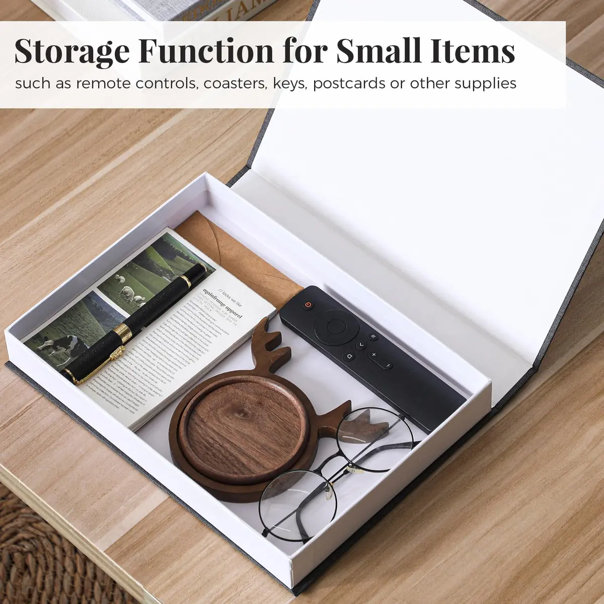 VAGLOTE Decorative Books for Home Decor Set of 3 Aesthetic Faux Book Linen Fake Books for Coffee Table Decor, Entryway and Bookshelf Decor, Hidden Storage with Magnetic Closure (3 Count, Gray-Beige-Black) - view 3