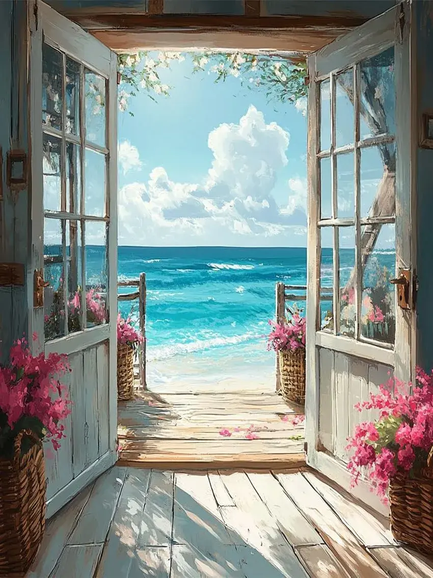 MBNTJHT Stamped Cross Stitch Kit for Adults & Beginners | 12x16 Inch Landscape Beach Scene - main product image