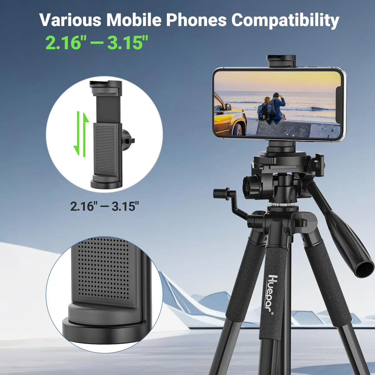 Huepar Tripod 50-inch Extendable Height | Heavy-Duty Aluminum, Universal Compatibility, 360° Pan Head - view 6