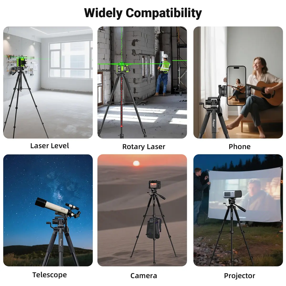 Huepar Tripod 50-inch Extendable Height | Heavy-Duty Aluminum, Universal Compatibility, 360° Pan Head - view 7