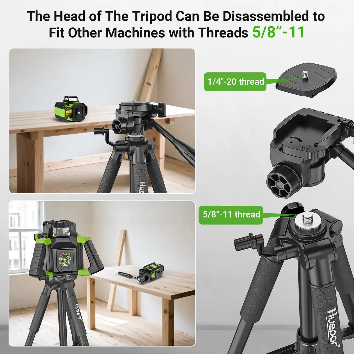Huepar Tripod 50-inch Extendable Height | Heavy-Duty Aluminum, Universal Compatibility, 360° Pan Head - view 8