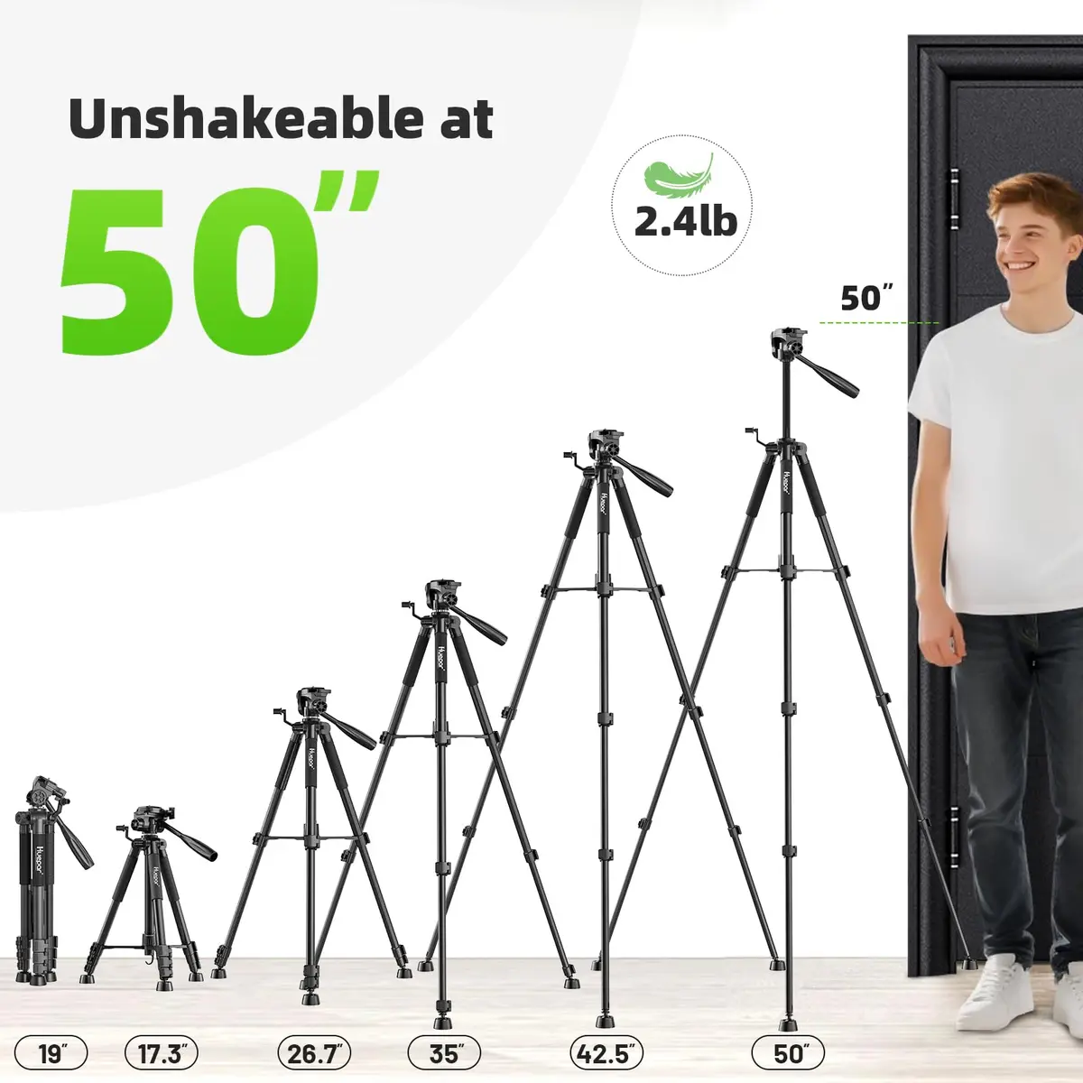 Huepar Tripod 50-inch Extendable Height | Heavy-Duty Aluminum, Universal Compatibility, 360° Pan Head - view 2
