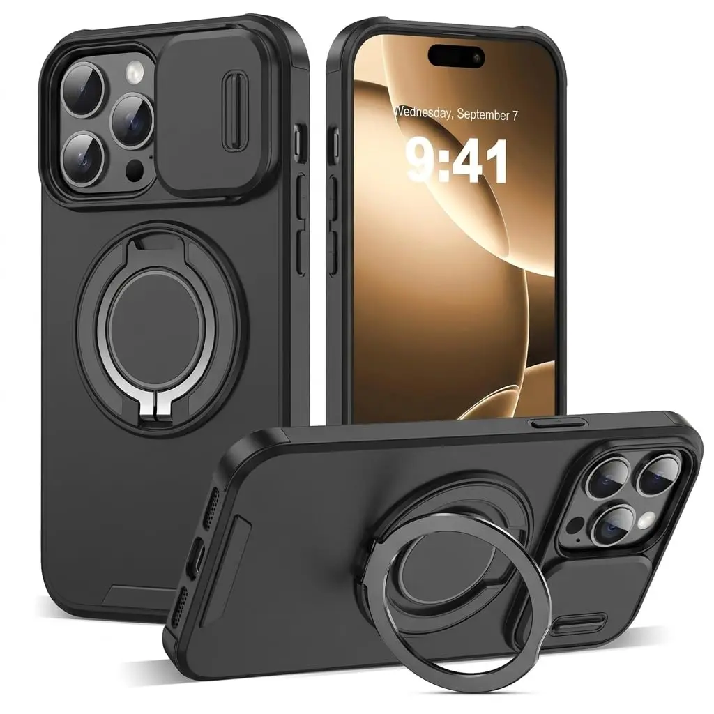 Doulings for iPhone 16 Pro Max Case,Black,Slide Camera Cover,Kickstand | Precise Fit & Military Grade Protection - main product image