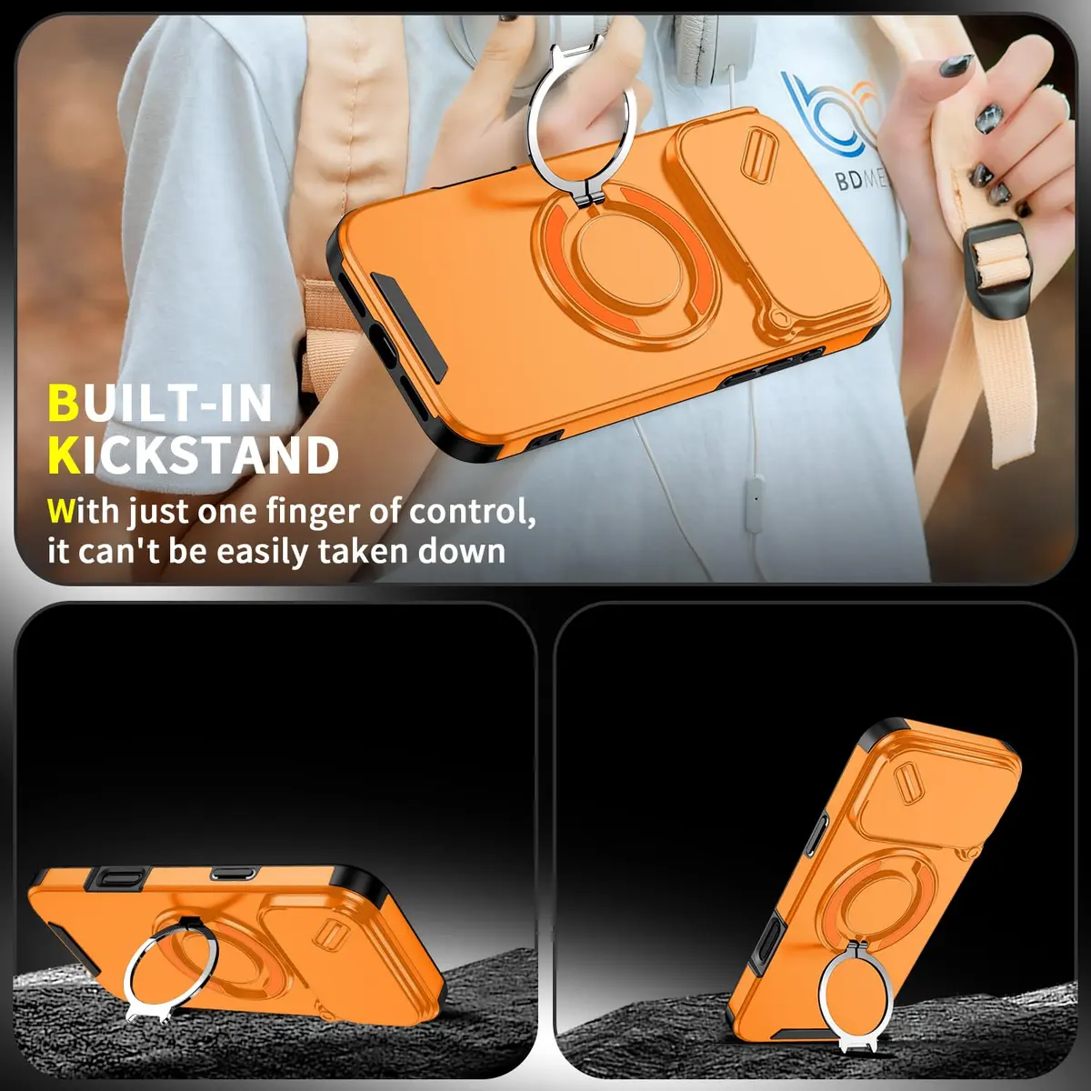 Doulings for iPhone 16 Pro Max Case,Black,Slide Camera Cover,Kickstand | Precise Fit & Military Grade Protection - view 8