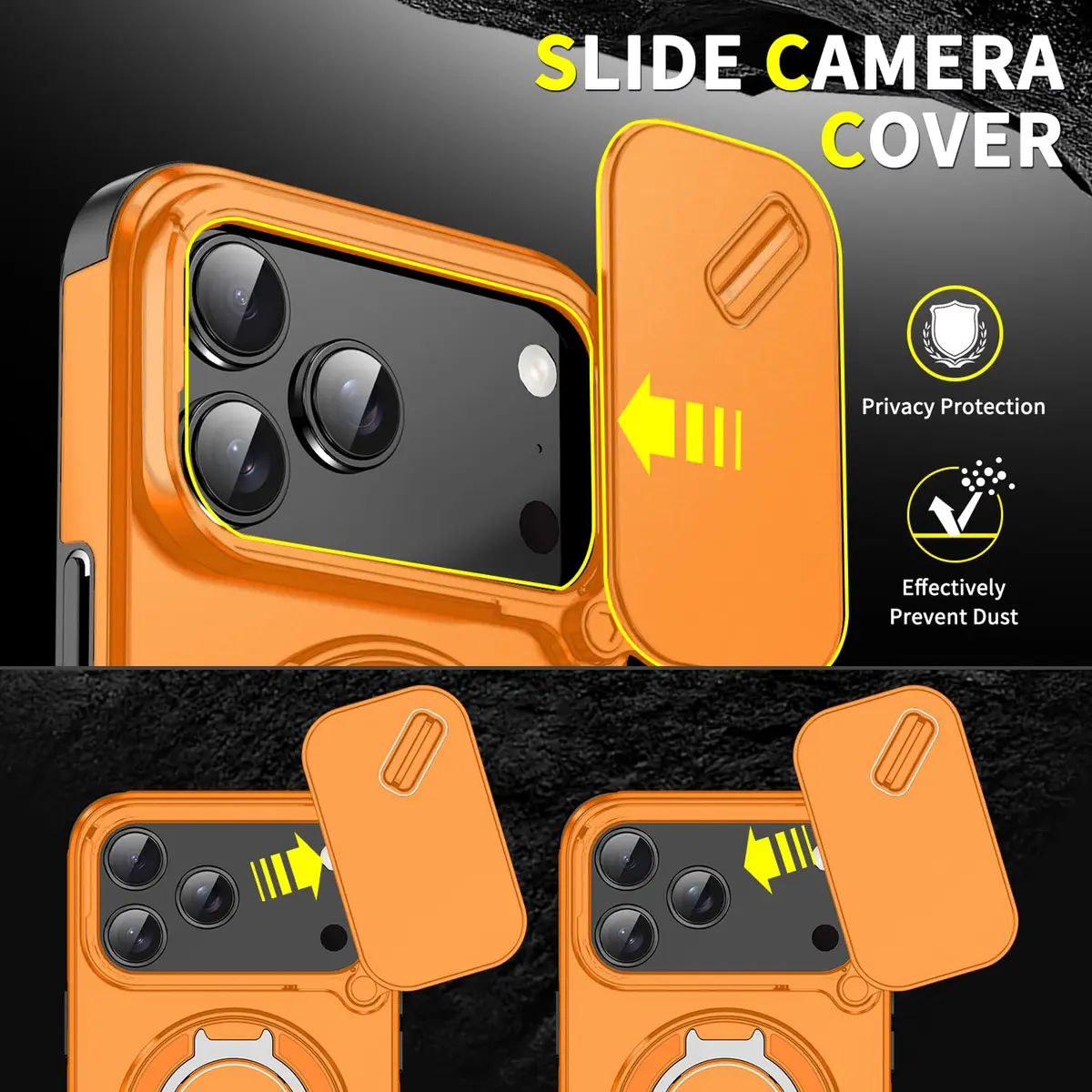 Doulings for iPhone 16 Pro Max Case,Black,Slide Camera Cover,Kickstand | Precise Fit & Military Grade Protection - view 4