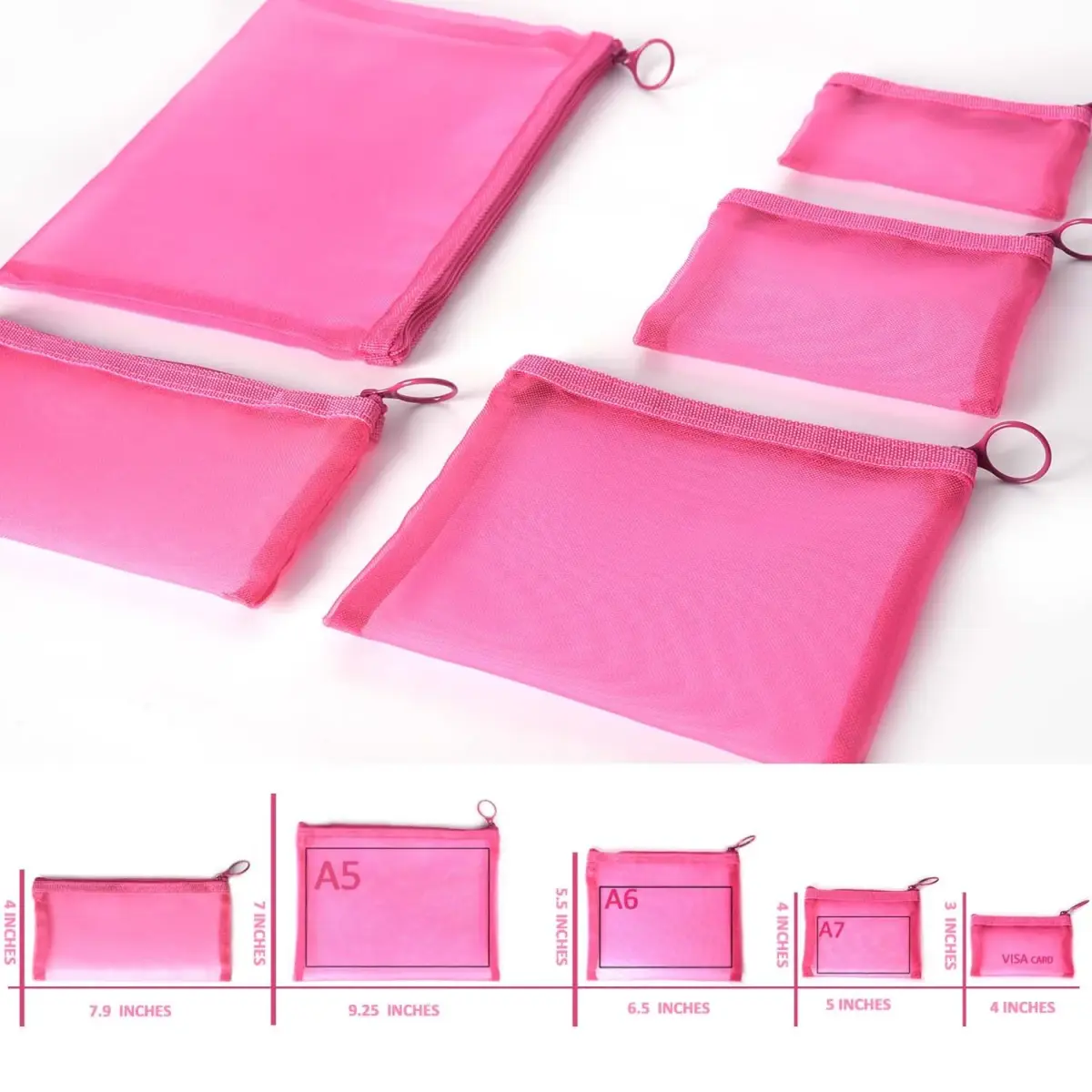 patu Zipper Mesh Bags Set of 5 (XS/S/M/L & Long Pouch) | Lightweight & Breathable Travel Toiletry Kit - view 3