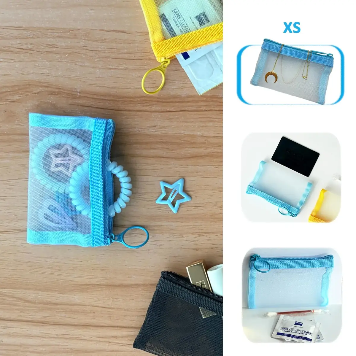 patu Zipper Mesh Bags Set of 5 (XS/S/M/L & Long Pouch) Blue | Lightweight Travel Toiletry Organizer - view 4