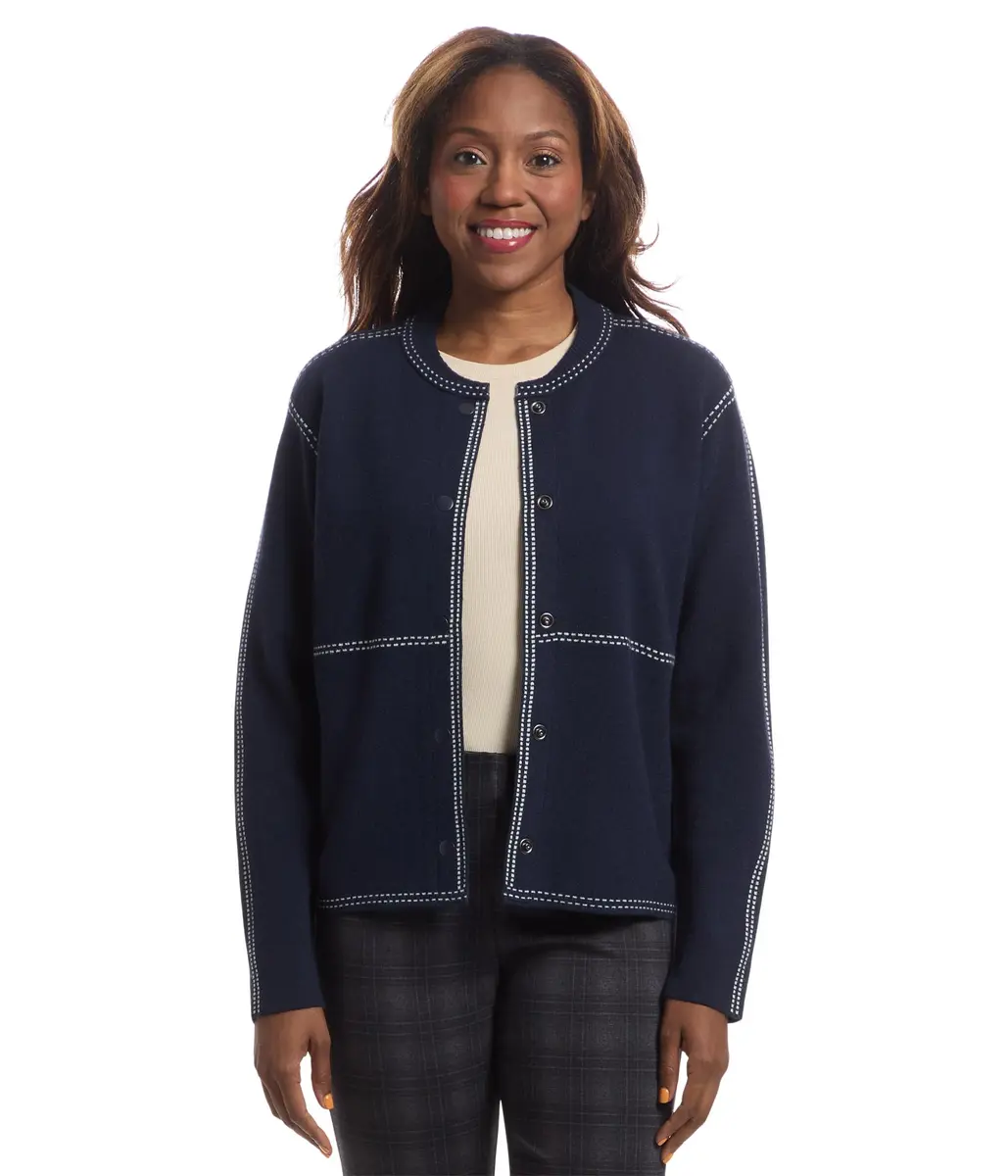 Elliott Lauren Stitch Perfect-Snap Closure Bomber Sweater, Navy | Cotton Blend, Modern Fit, Long Sleeve - main product image
