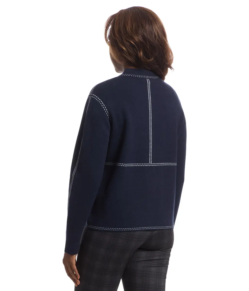 Elliott Lauren Stitch Perfect-Snap Closure Bomber Sweater, Navy | Cotton Blend, Modern Fit, Long Sleeve - view 3