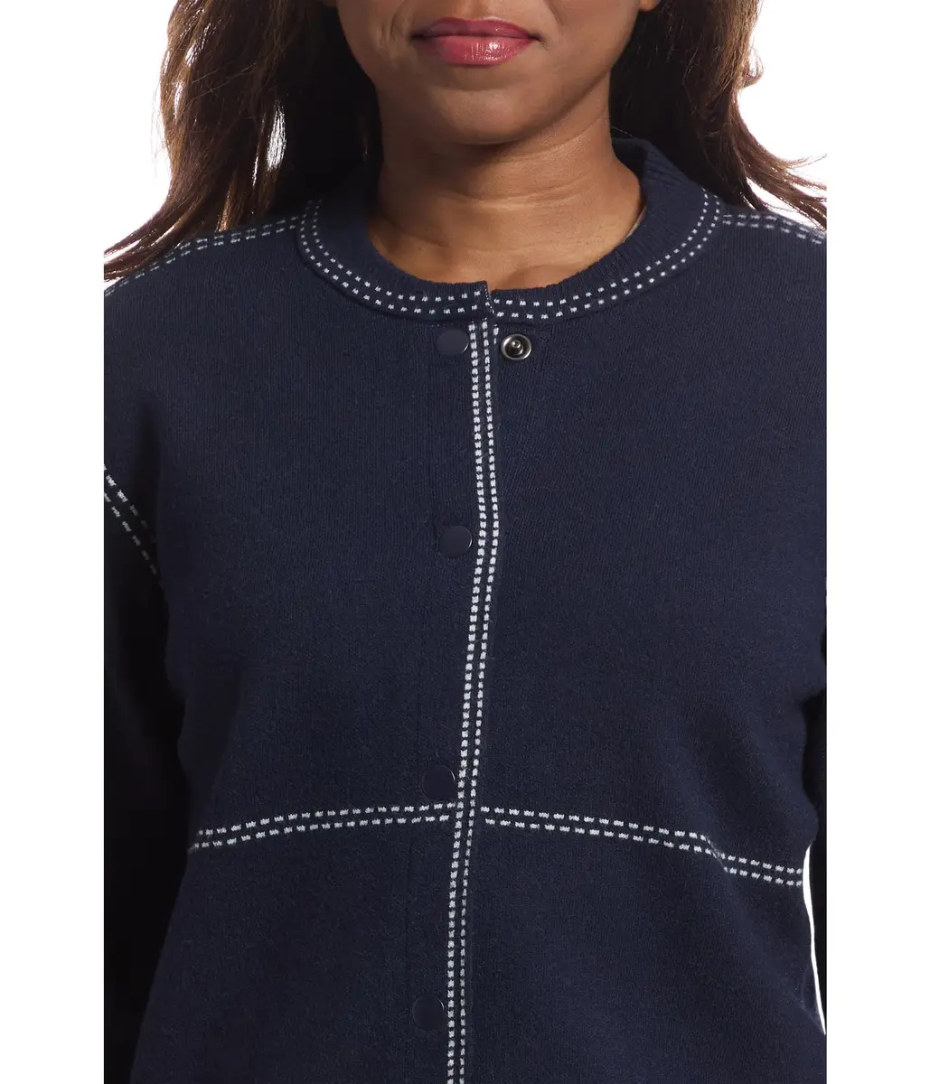 Elliott Lauren Stitch Perfect-Snap Closure Bomber Sweater, Navy | Cotton Blend, Modern Fit, Long Sleeve - view 4