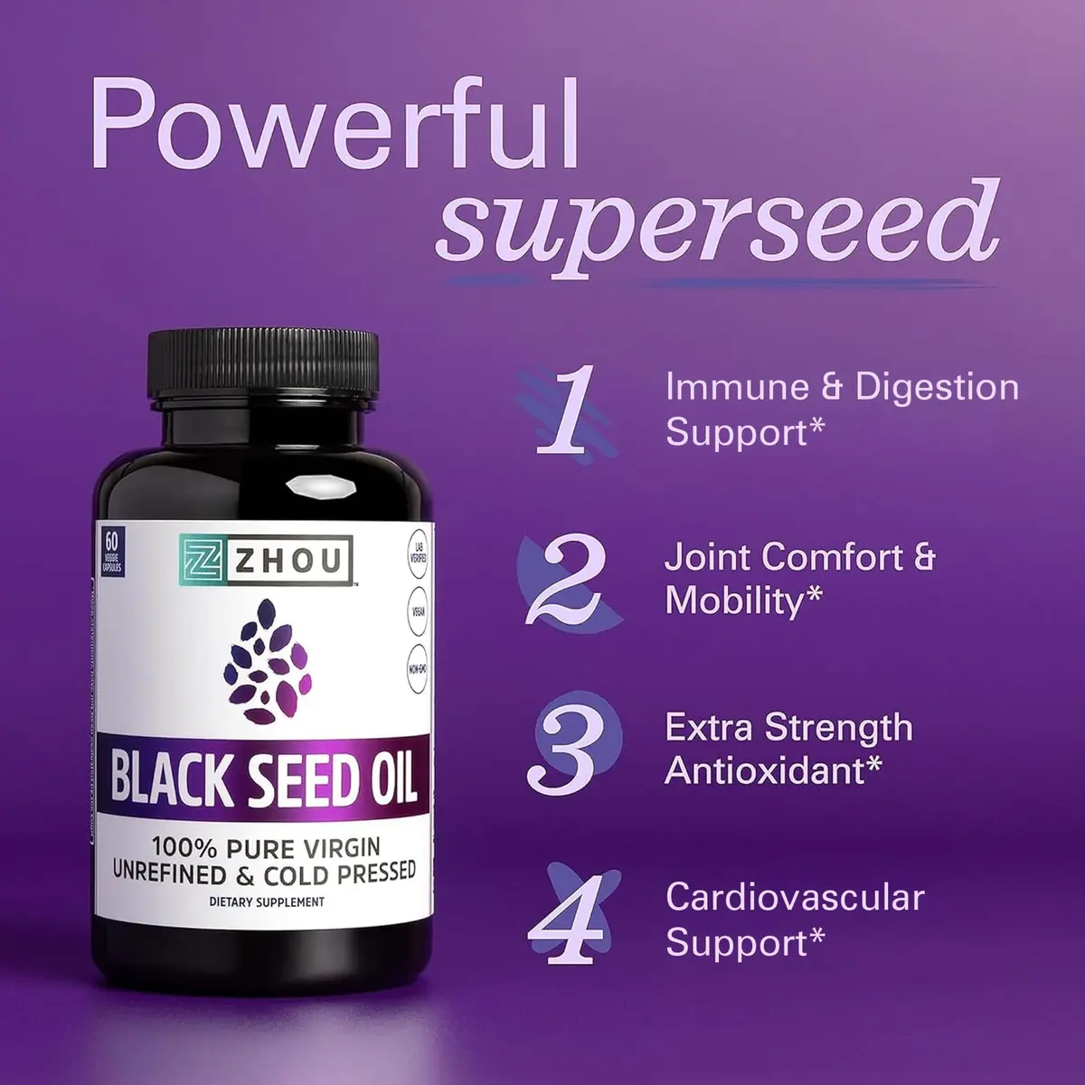 ZHOU Black Seed Oil & Capsules - 8 fl oz Bottle & 60 Capsules | Supports Hair & Skin - view 4
