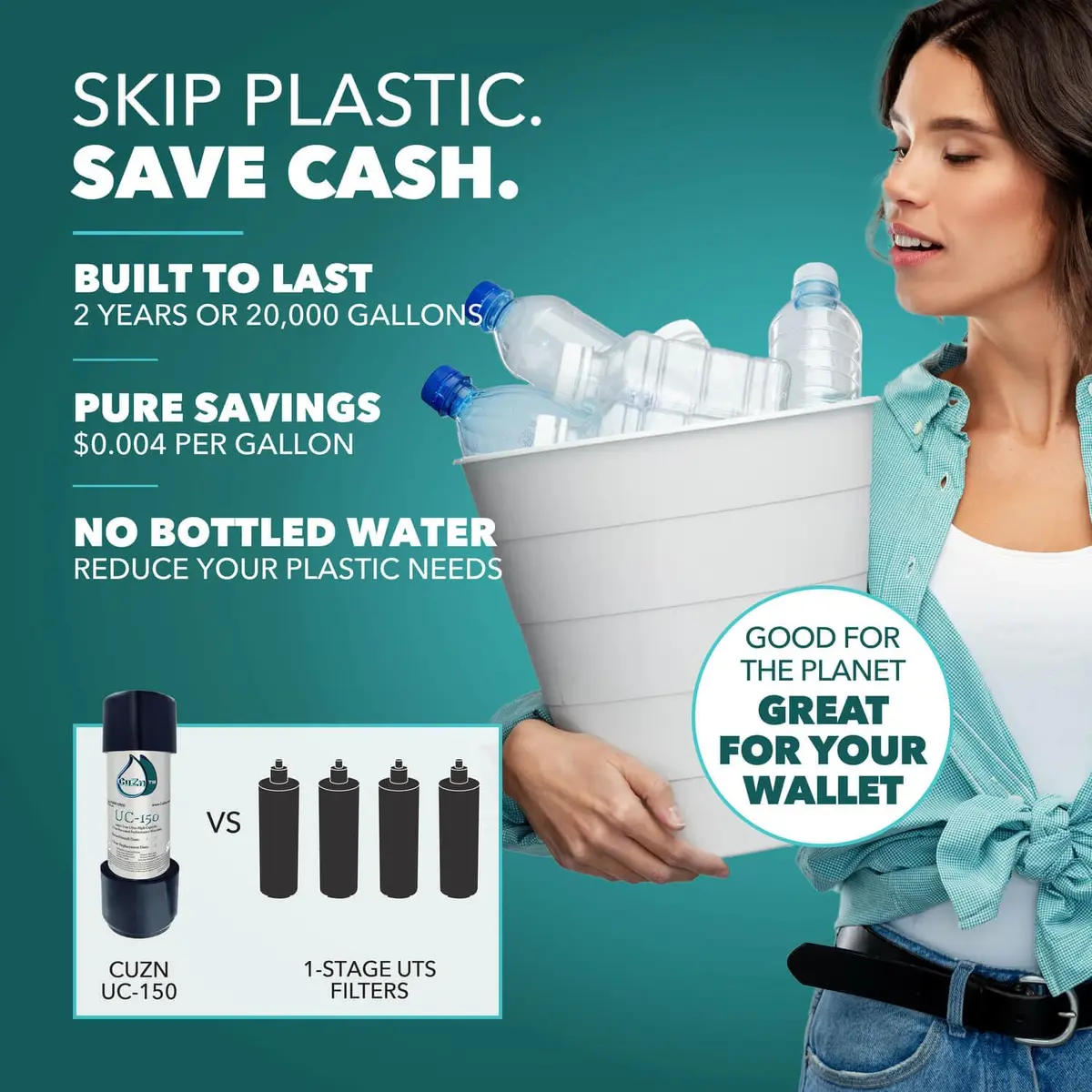 CuZn UC-150 Under Sink Water Filter 2.27 kg (3.5 lb) | Reduces PFAs, Lead, Chlorine - view 7