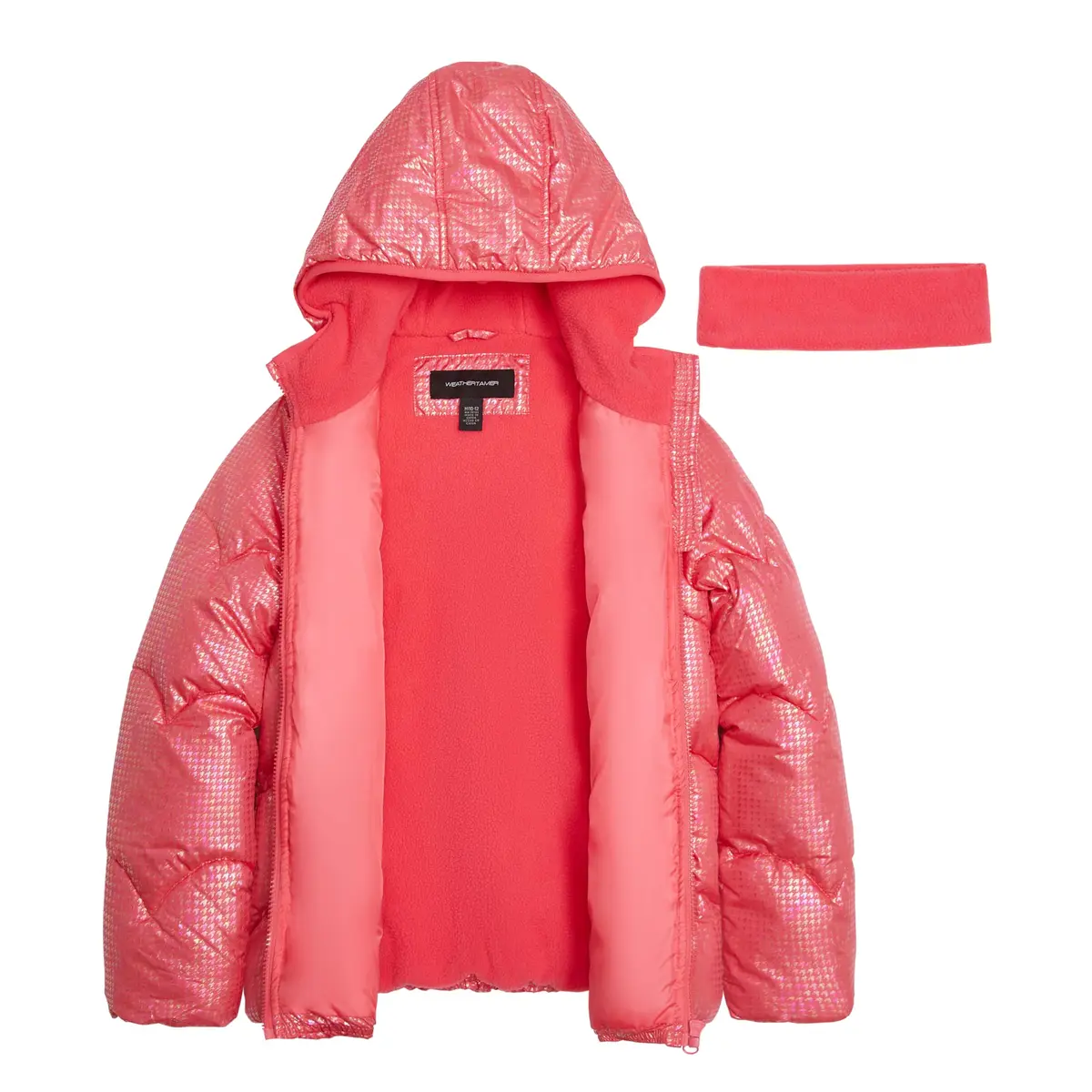 Weather Tamer Girls' Shimmer Puffer Jacket Watermelon 10-12 | Water-Resistant & Stylish (70-120 chars) - view 2