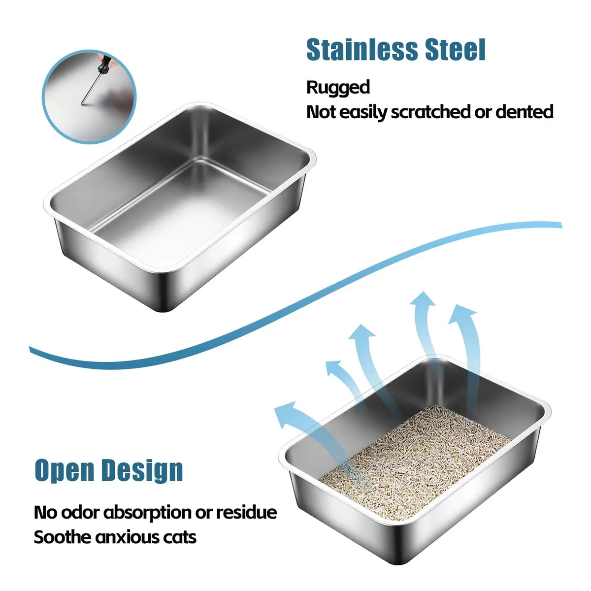 Tondid Stainless Steel Cat Litter Box 17.7" x 13.8" x 6" | High Sided, Easy to Clean - view 4