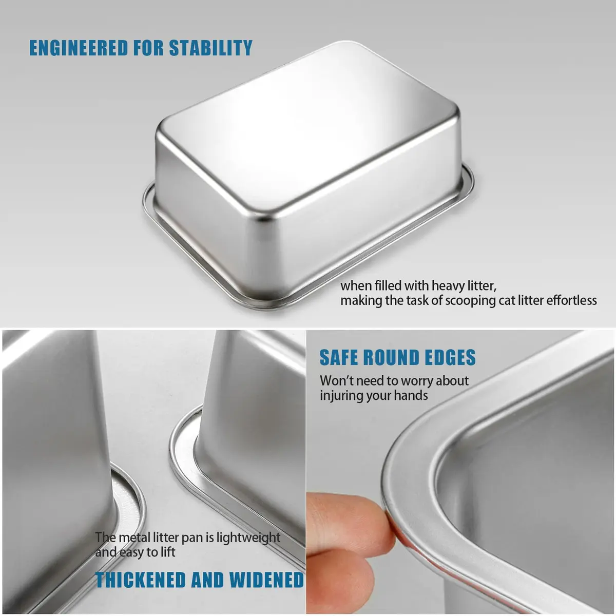 Tondid Stainless Steel Cat Litter Box 17.7" x 13.8" x 6" | High Sided, Easy to Clean - view 5
