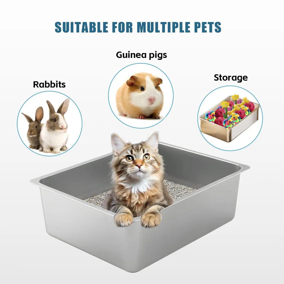 Tondid Stainless Steel Cat Litter Box 17.7" x 13.8" x 6" | High Sided, Easy to Clean - view 6