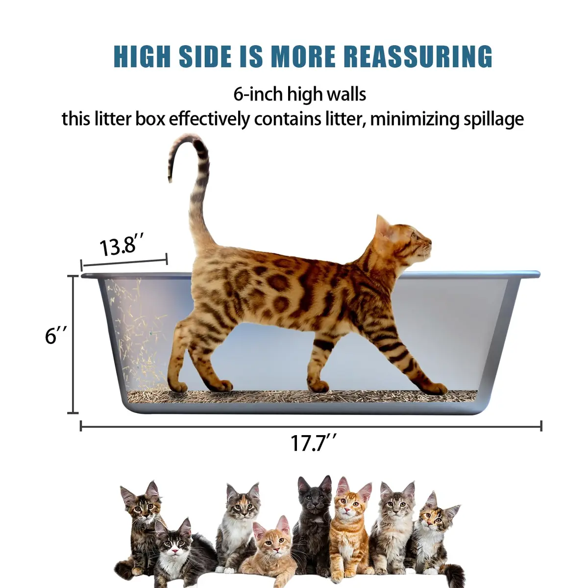 Tondid Stainless Steel Cat Litter Box 17.7" x 13.8" x 6" | High Sided, Easy to Clean - view 2
