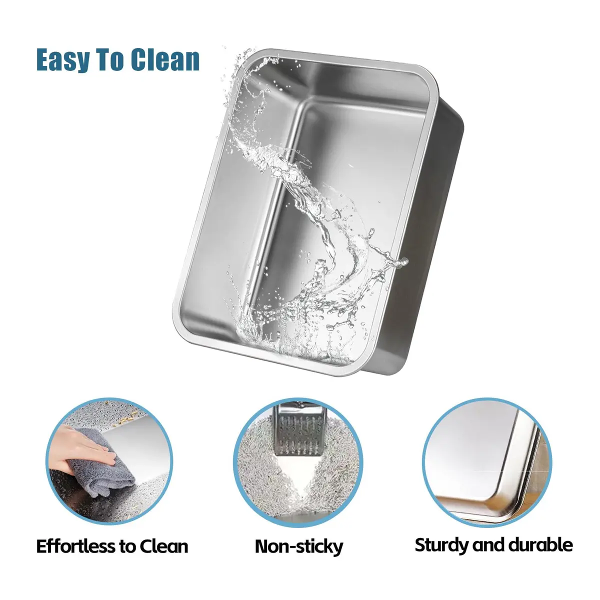 Tondid Stainless Steel Cat Litter Box 17.7" x 13.8" x 6" | High Sided, Easy to Clean - view 3