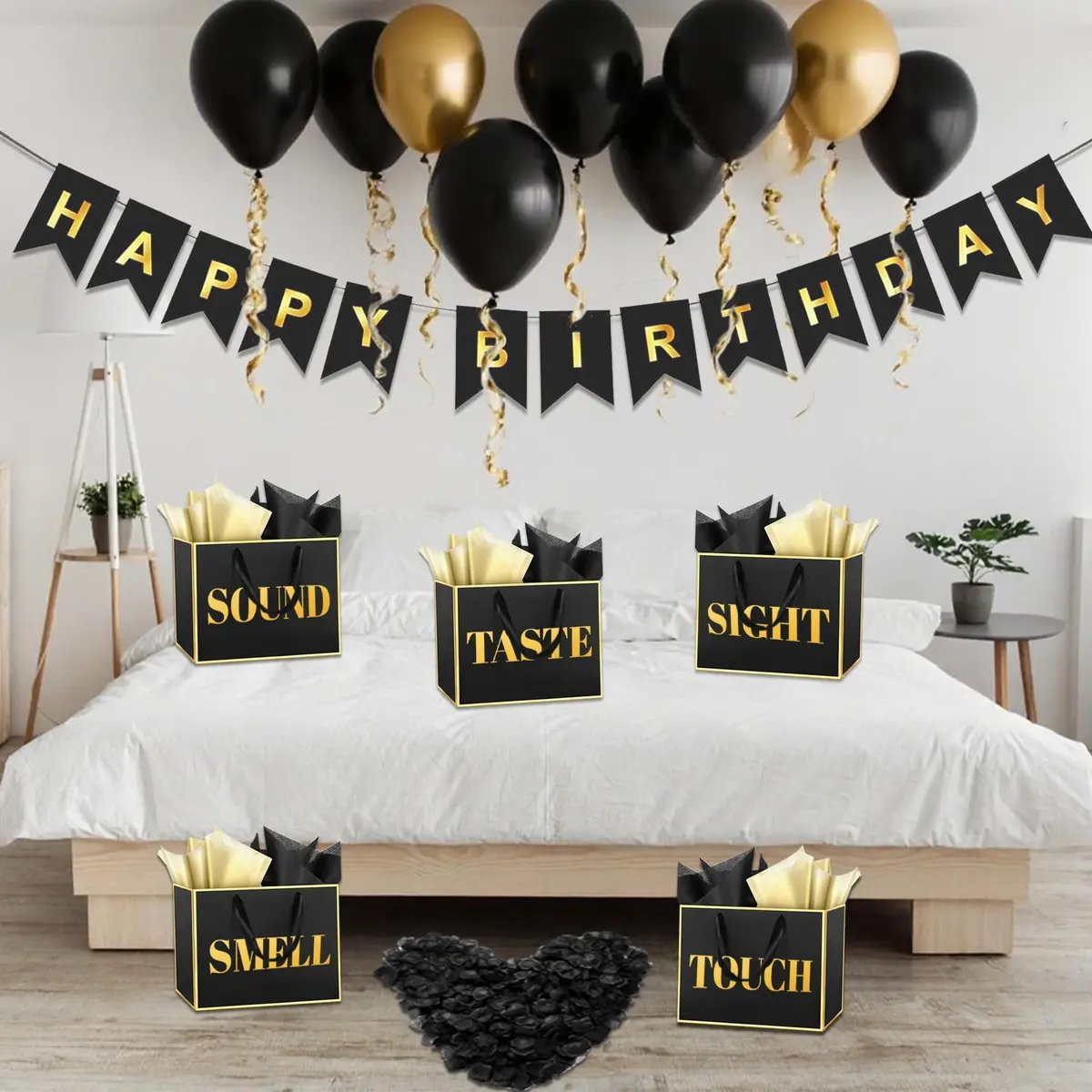 PEMOTYST 5 Senses Gift Bags for Him | Elegant Black & Gold, Reusable, Complete Sensory Experience - view 5
