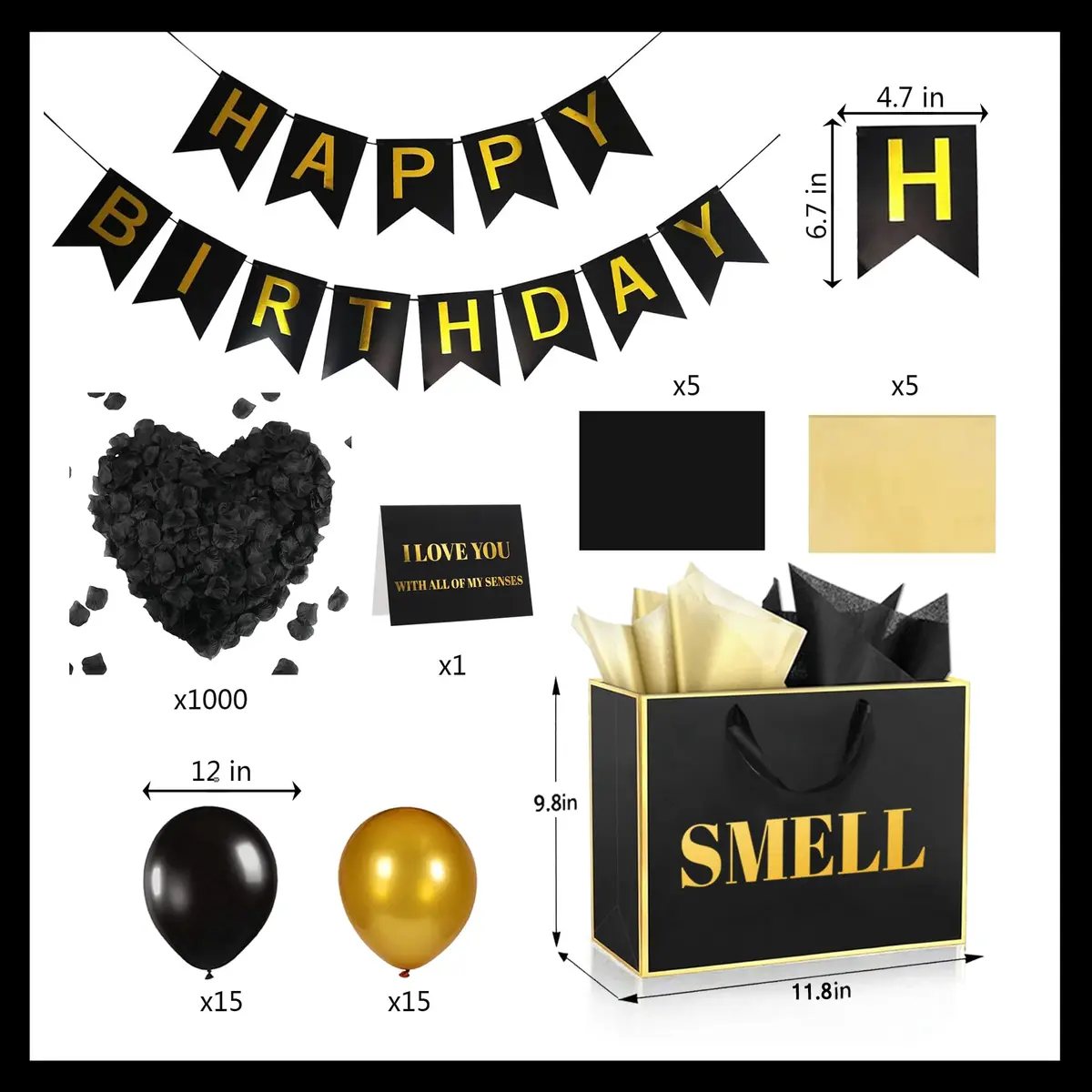 PEMOTYST 5 Senses Gift Bags for Him | Elegant Black & Gold, Reusable, Complete Sensory Experience - view 2