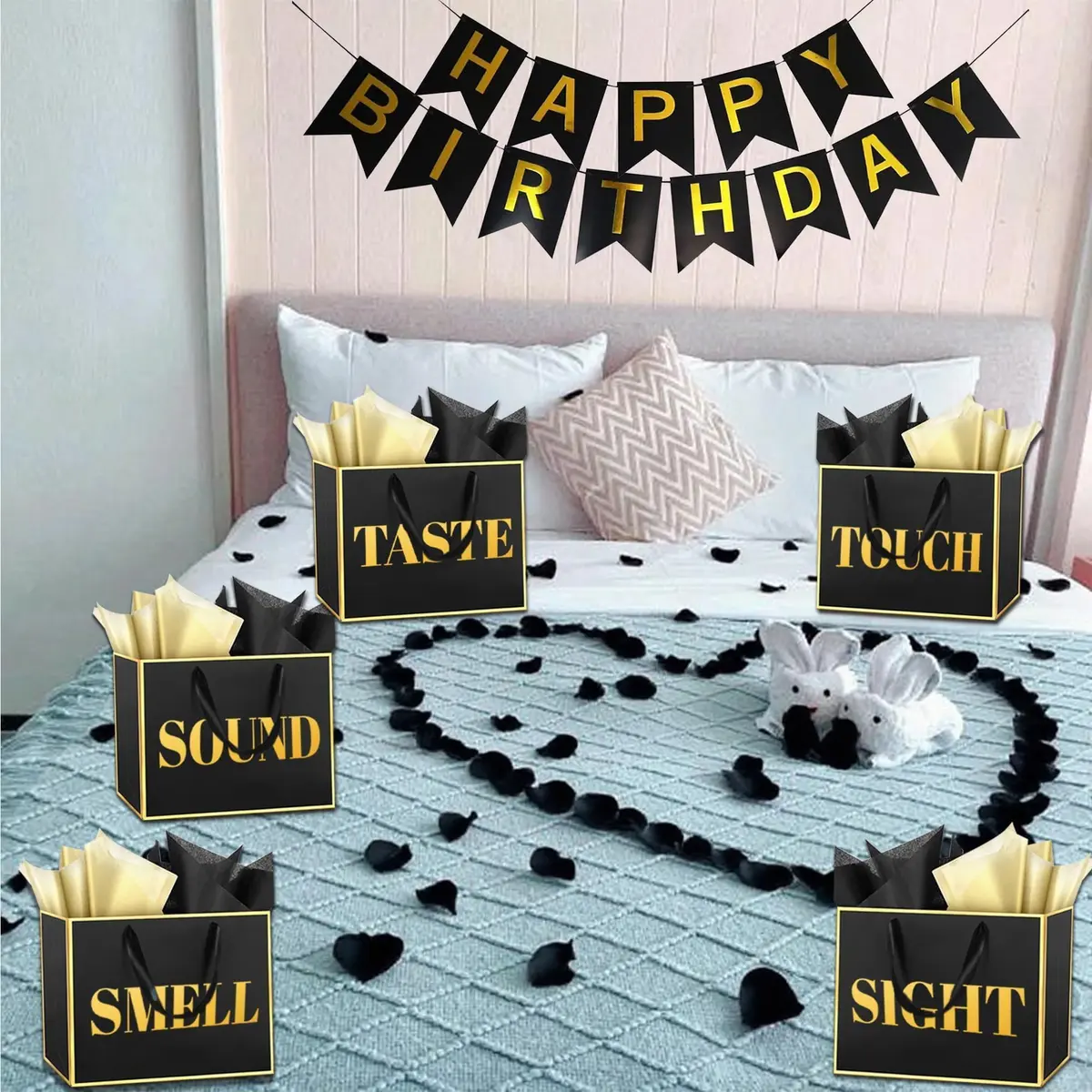 PEMOTYST 5 Senses Gift Bags for Him | Elegant Black & Gold, Reusable, Complete Sensory Experience - view 3