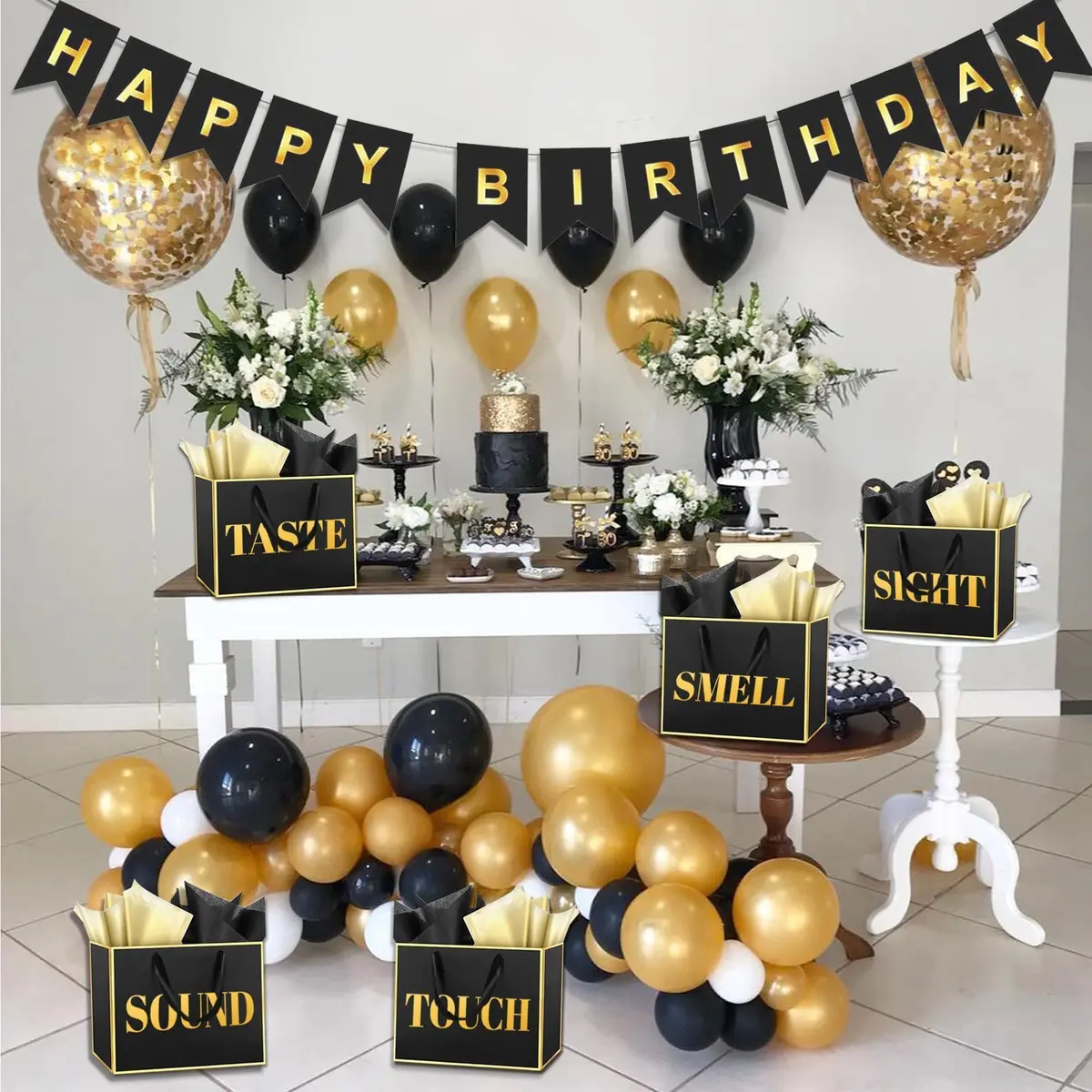 PEMOTYST 5 Senses Gift Bags for Him | Elegant Black & Gold, Reusable, Complete Sensory Experience - view 4