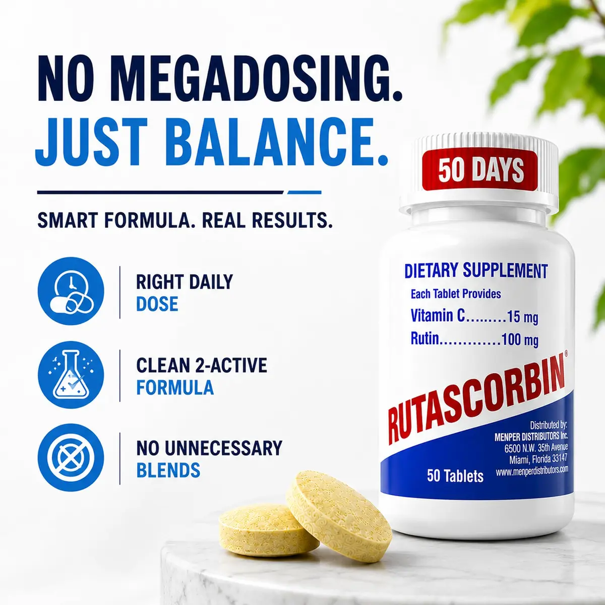 RUTASCORBIN Rutin & Vitamin C Tablets 50 Count | Immune & Circulation Support - view 7
