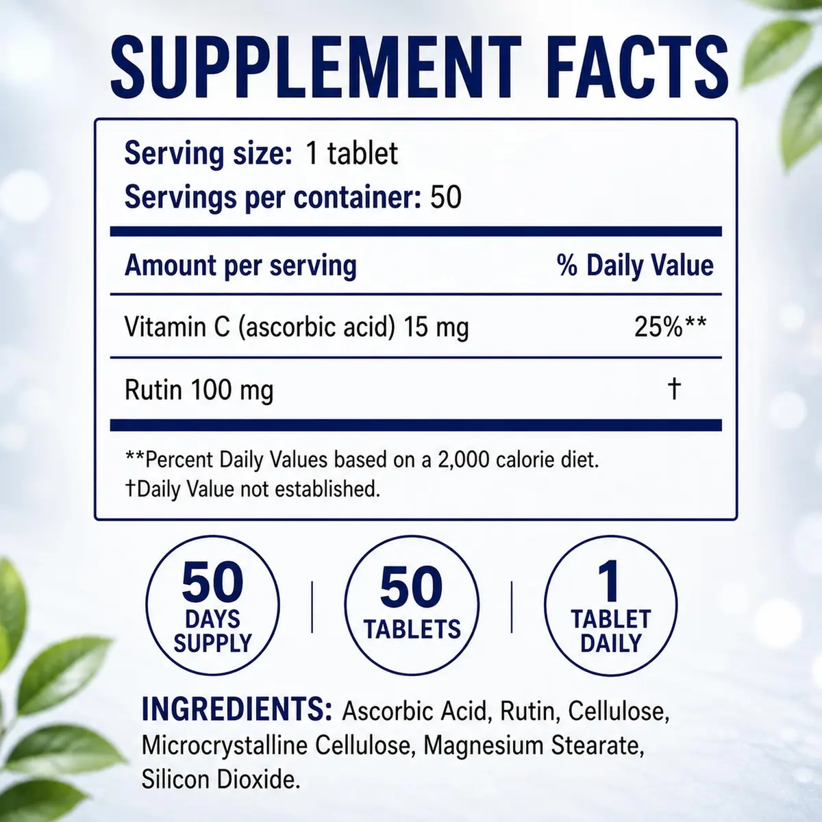 RUTASCORBIN Rutin & Vitamin C Tablets 50 Count | Immune & Circulation Support - view 8