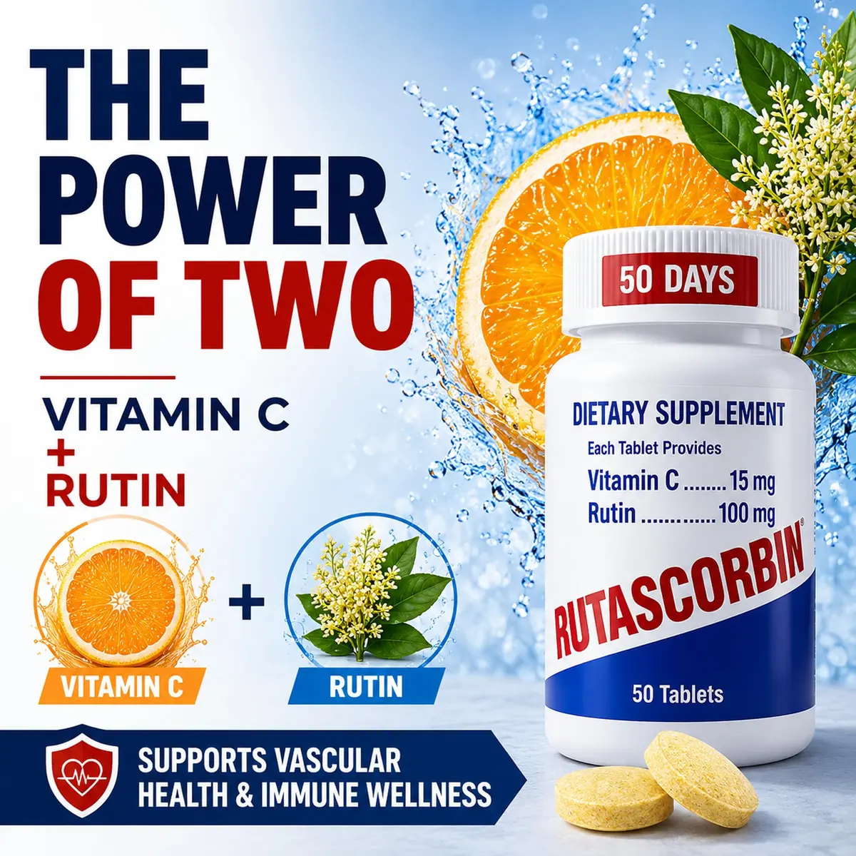 RUTASCORBIN Rutin & Vitamin C Tablets 50 Count | Immune & Circulation Support - view 2