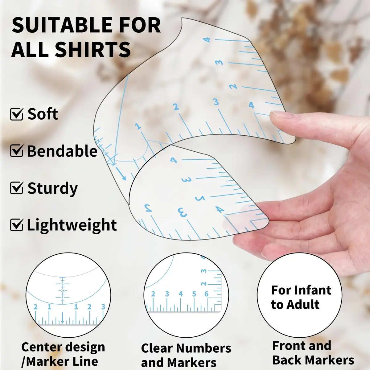 tietoc 5-Pack T-Shirt Ruler Guide for Vinyl Alignment, PVC Measurement Template for Heat Press & Vinyl Projects (Blue) - view 2