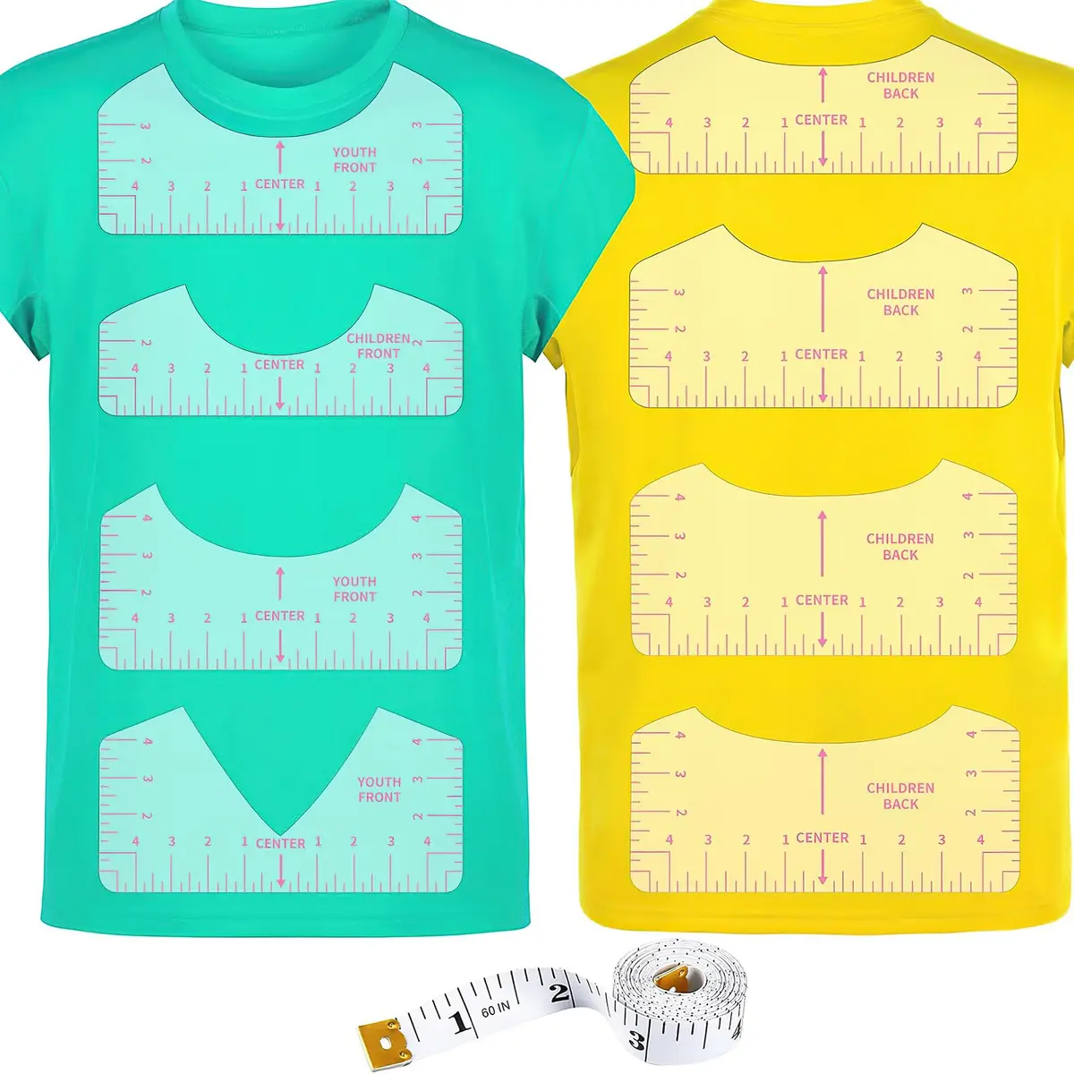 tietoc 9pcs T-Shirt Ruler Guide Set with Measuring Tape, Pink | Center Designs for Vinyl & Heat Press - main product image