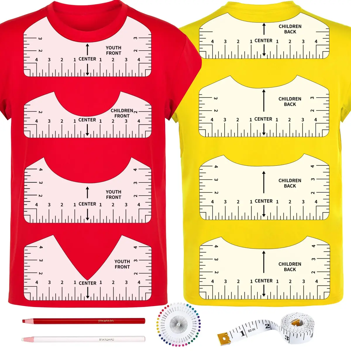 tietoc 12pcs T-Shirt Ruler Guide Set | White, 25cm (10") x 10cm (4") Adult Size Ruler | Alignment Tool for Heat Press & Vinyl - main product image