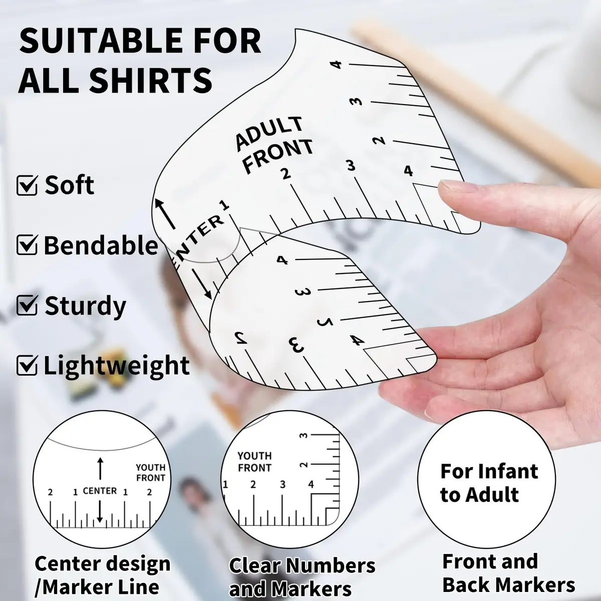 tietoc 12pcs T-Shirt Ruler Guide Set | White, 25cm (10") x 10cm (4") Adult Size Ruler | Alignment Tool for Heat Press & Vinyl - view 2