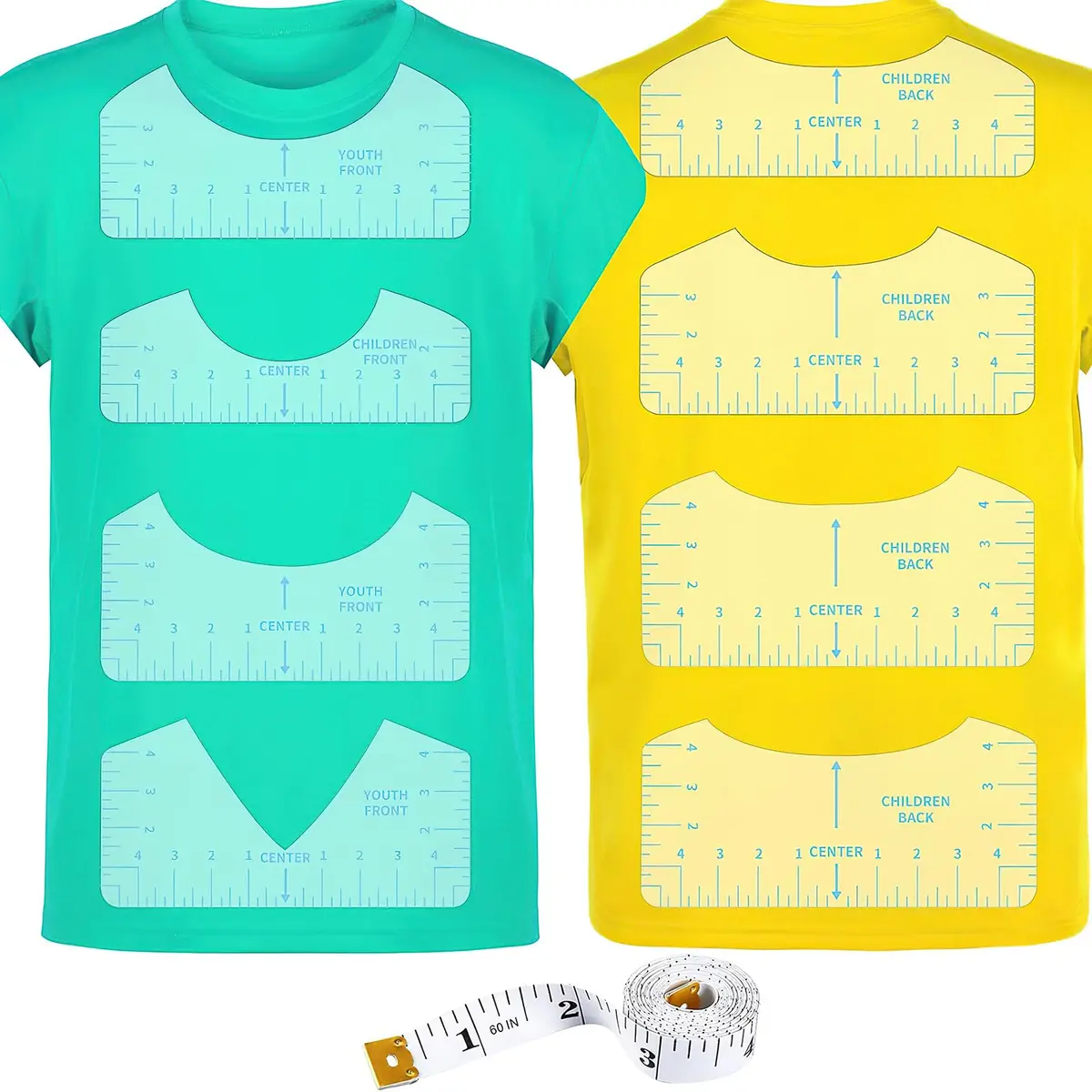 tietoc 9pcs T-Shirt Alignment Ruler Set with Measuring Tape | Center Designs for Vinyl & Heat Press - main product image